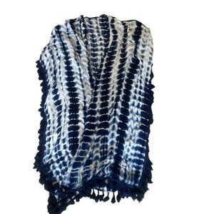 Solution Blue & White Tie Dye Swim Suit Cover-Up-size L- w/ great tassled fringe